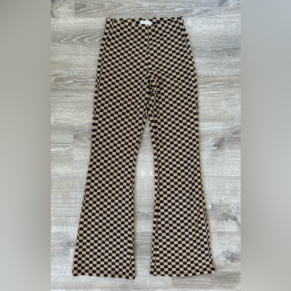 UO High Waisted Pull On Checkered Flare Pants